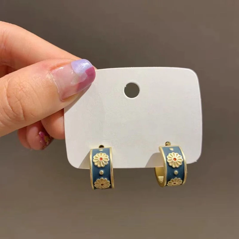 Fashion Cute Vintage Flower Enamel Square Round Glaze Hoop Earrings For Women Fashion Boucle d'oreille Brincos Jewelry
