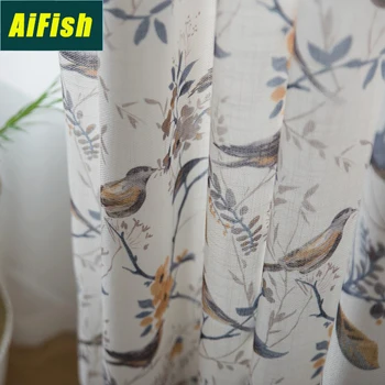 

American Pastoral Country High-Quality Cotton Linen Printing Bird Bedroom Living Room Blackout Decorative Curtains ZH044-3