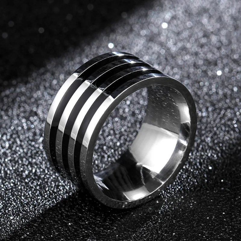 Loredana выделенная Мужская мода 316l10мм ширина три кольца черное кольцо из нержавеющей стали. Джентльмен demeanor. JZ-427 - Цвет основного камня: 1