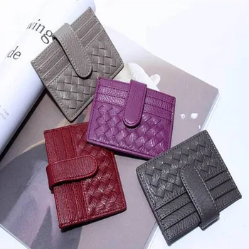 

Card Holder PU Slim Woven Card Case Women Small Wallet ID Credit Cards Holder Covers Female Card Pack Cash Pocket Card Holders