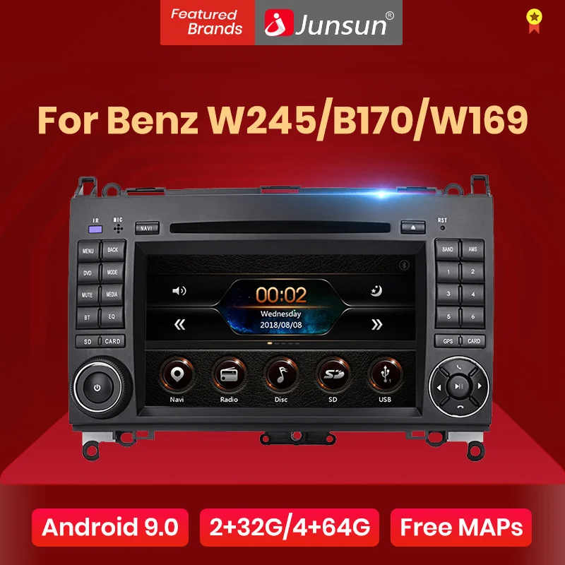 Junsun 2 din Автомобильный Радио dvd-плеер для Mercedes Benz Sprinter B200 b-класс W245 B170 W169 Android 9,0 gps 4+ 64 Гб опционально