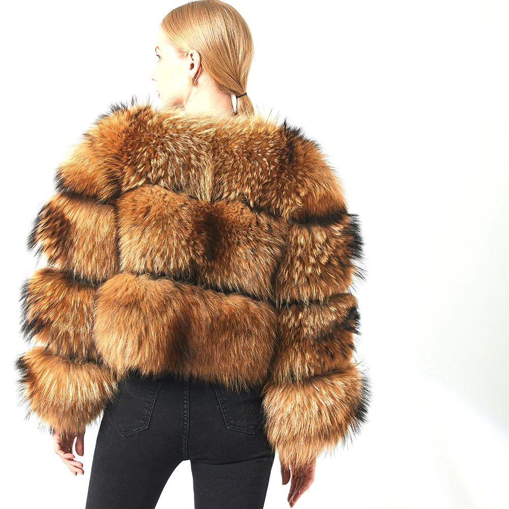 Custom Furry Coat Ladies Casual Natural Racoon Fur