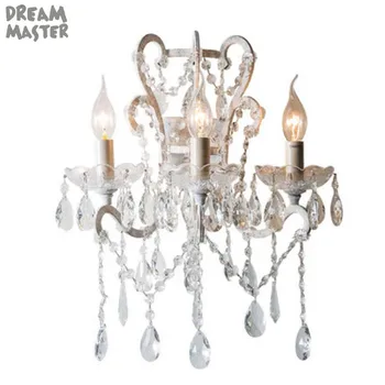 

American style 3-Light antique wall chandeliers wrought iron retro luxury bedroom bedside lamp living room crystal wall sconces