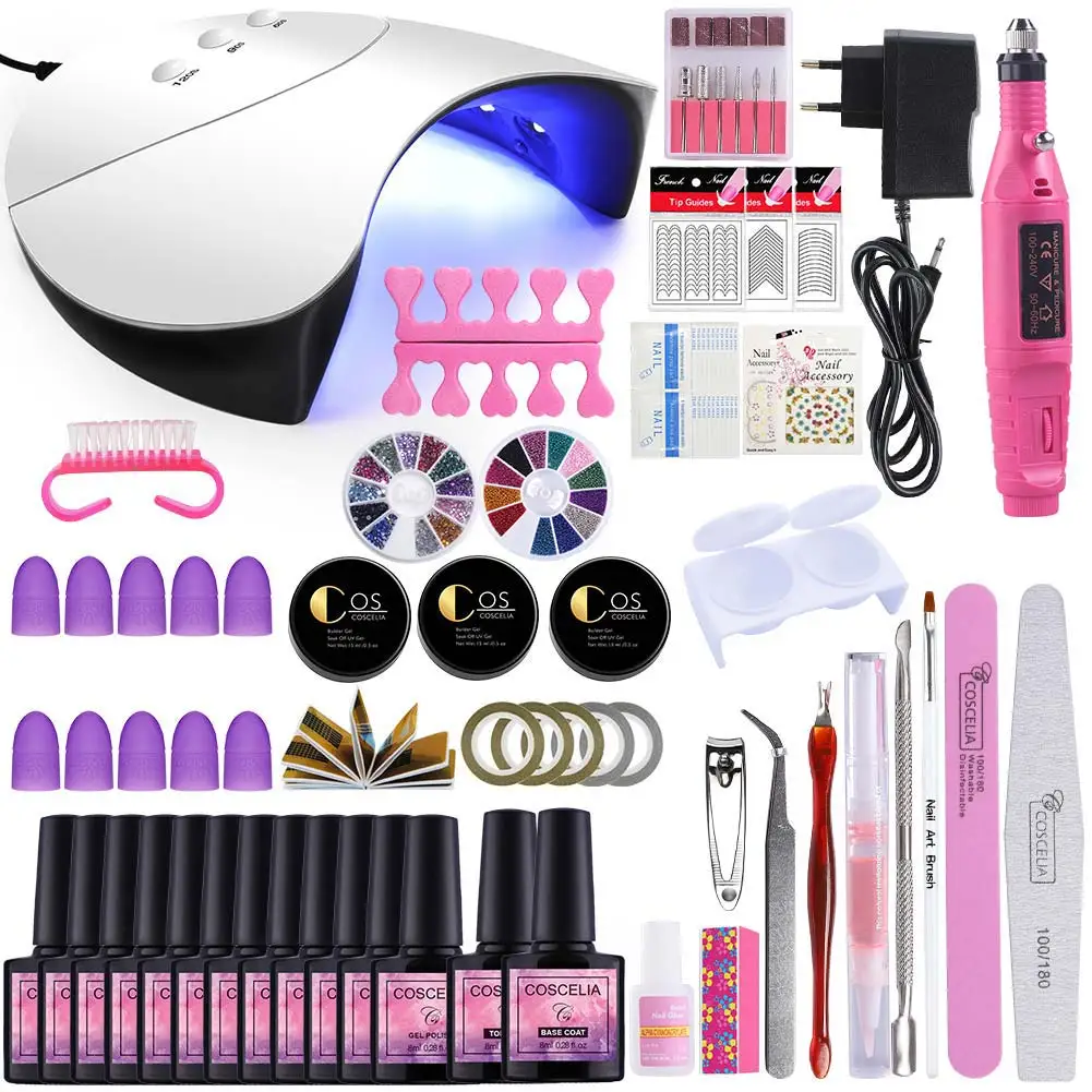 12pc nail polish set Маникюрные инструменты для ногтей 36 Вт УФ светодиодная лампа для сушки ногтей 6/10/12 Цвет гель Лаки базовое, топовое покрытие био-Гели Soak Off лак для ногтей Гель-лак набор Наборы - Цвет: 12pc nail polish set