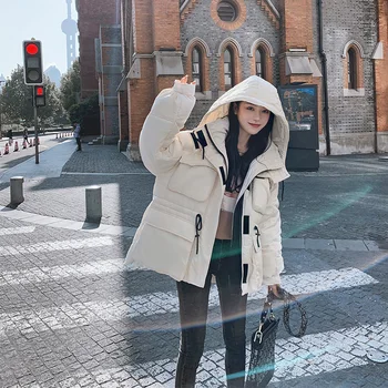 

2020 winter new down cotton jacket short hooded net red wind waist drawstring show thin and thick cotton padded women's coat