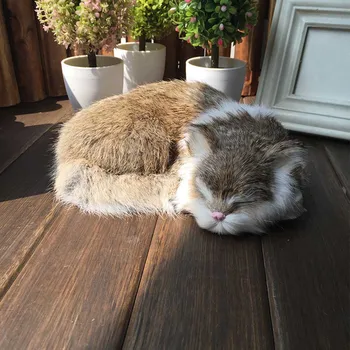 

Gift Simulation Cat Artificial Leather Toy Soft Plush Lovely Office Birthday Ornament Photography Prop Sleeping Animal Kids Home
