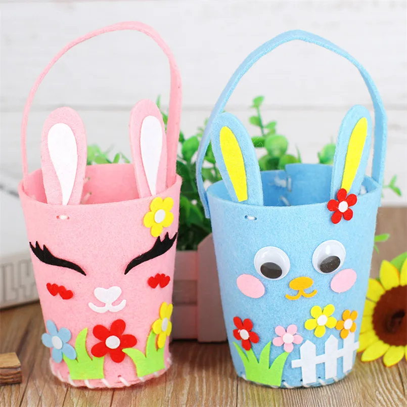 2PCS/set Kindergarten 3D DIY Rabbit Easter Bag Handbag Storage Basket Pen Holder Toys For Baby Kids Educational Art Crafts Toy