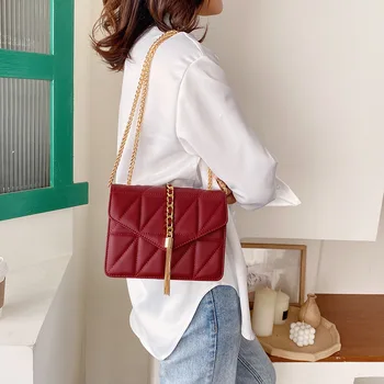 

Women's Shoulder Bags Women's 2020 New Korean Diamond Bag Chain Bag Small Square Bag Tassel Cross Bag