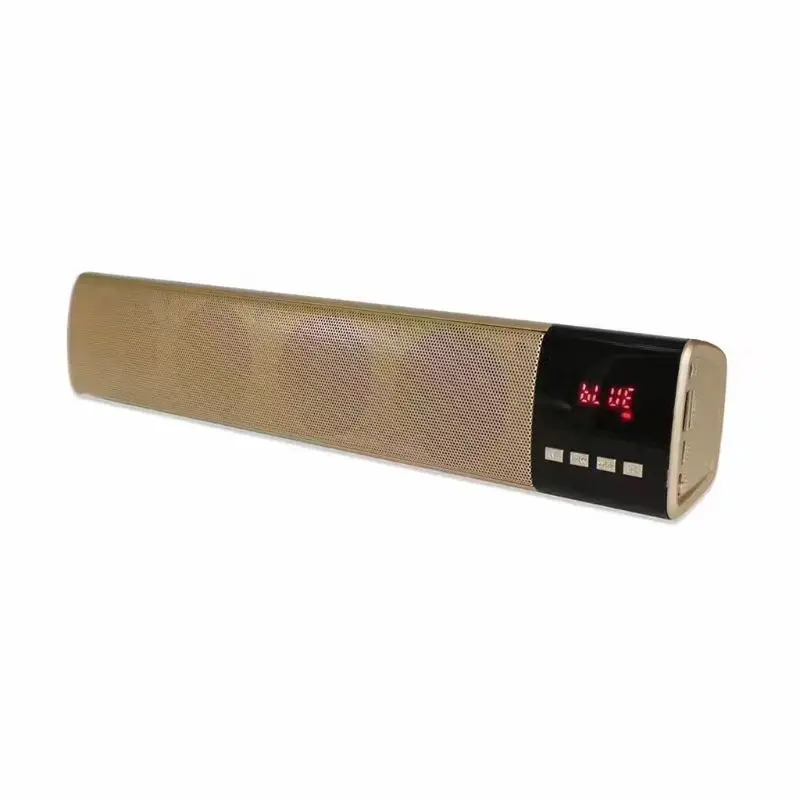 Портативный Открытый беспроводной Bluetooth динамик стерео бас Поддержка USB/TF/FM радио - Цвет: Золотой