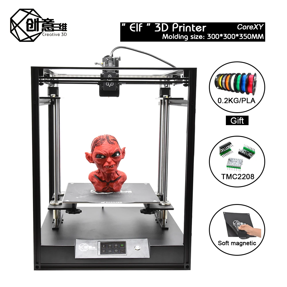 Креативный 3D CoreXY структура короткое расстояние Эльф 3D принтер, высокоточный алюминиевый профиль рама большая площадь Комплект двойной оси Z
