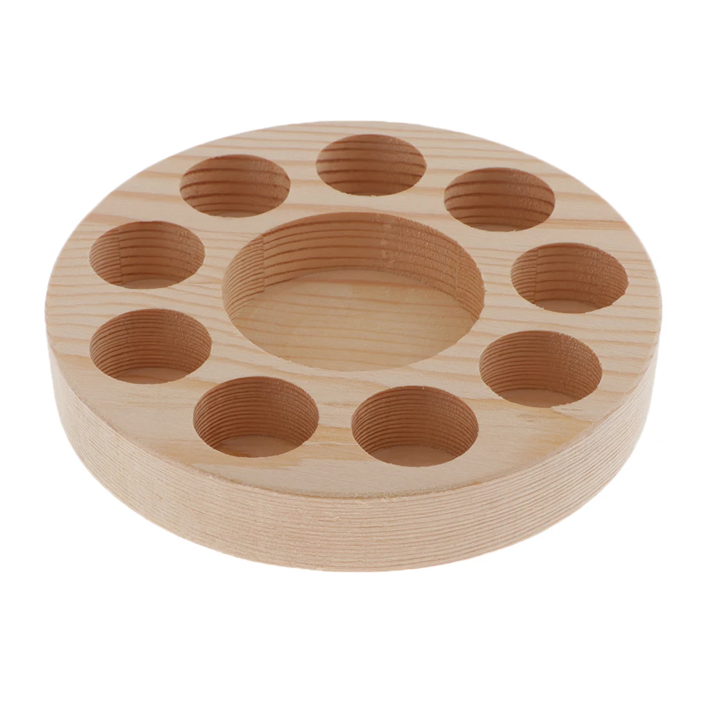 Round Pine Wood Essential Oil Case Display Stand Storage Organizer Rack 10Slot