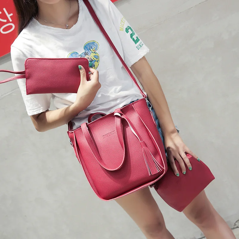 

2020 New Style Korean-style One-Shoulder Handbag Simple Different Size Bags Trend Three-piece Set Tassel Bag WOMEN'S Bag