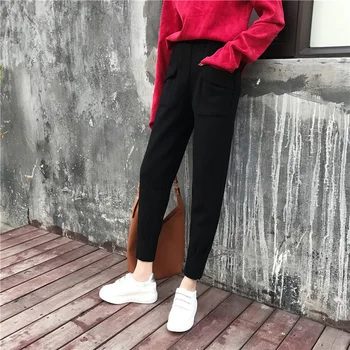 

Women's Warm Casual Pencil Pants Ladies Summer New Slim Fit Trousers Solid Color Pocket Tight Haren Pants 2020 New Arrival