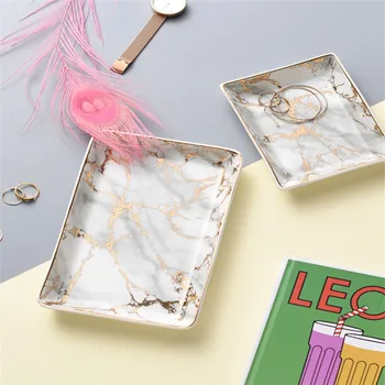 

Nordic style kitchen accessories marble ceramic rimmed plate dessert plate jewelry storage tray accessory for sink kitchen pl8