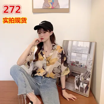 

COIGARSAM Vintage Print blouse women New Summer Short Sleeve Chiffon Loose blusas womens tops and blouses 272