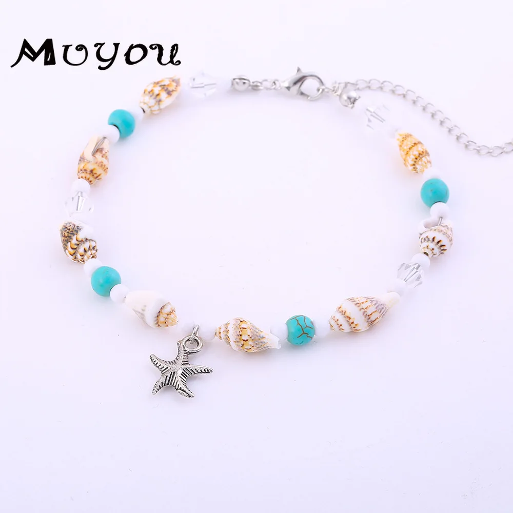 Beach Anklet Starfish Pendant Conch Accessories Beaded Bracelet Foot Ornaments K295 | Украшения и аксессуары