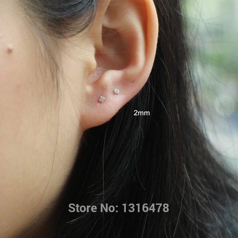 Серьги гвоздики маленькие из серебра 925 пробы 2 мм|screw end|earrings cartilageearring back |