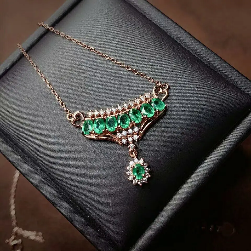 MeiBaPJ Luxurious Natural Emerald Drop Pendant Necklace 925 Pure Silver Fine Wedding Jewelry for Women