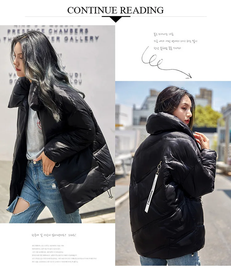 Online Celebrity Fashion Solid Color Versatile Loose-Fit BF Thin Cotton-padded Clothes down Coat