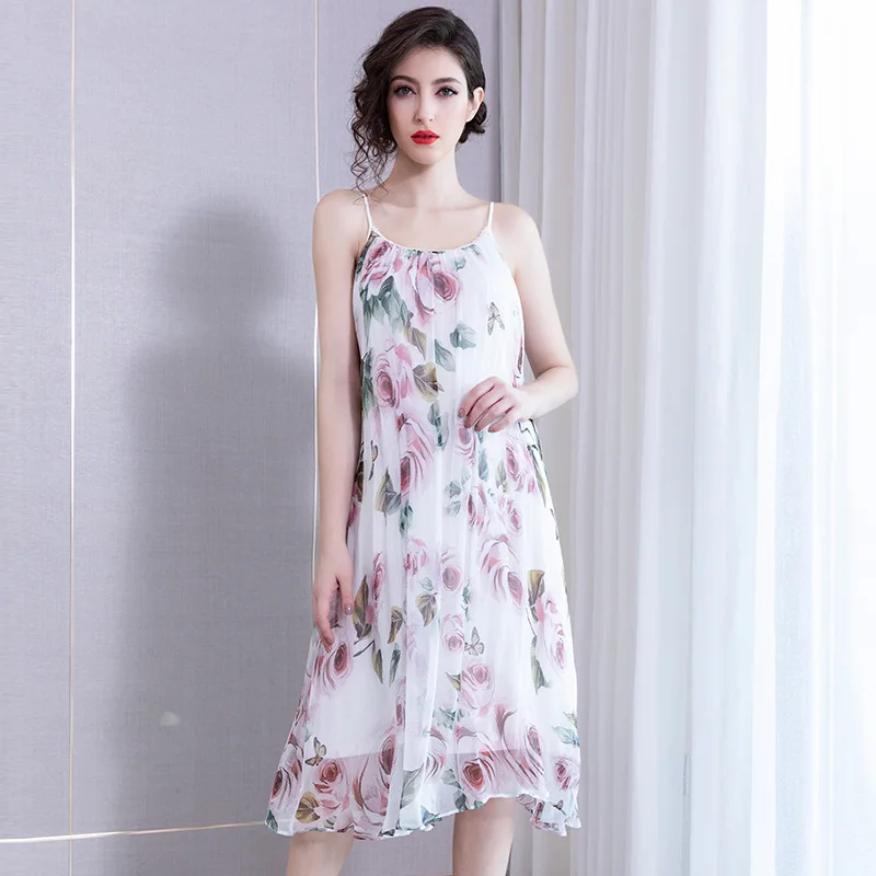 Echte zijde jurken vrouwen natuurlijke zijde 2019 hoge kwaliteit meisjes werk boho wit bloemen jarretel jurk slanke plus size gratis schip Echte zijde jurken vrouwen natuurlijke zijde 2019 hoge kwaliteit meisjes werk boho wit bloemen jarretel jurk slanke plus size gratis schip