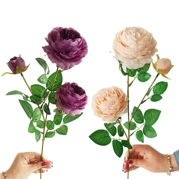 

2 Pcs 3 Heads Artificial Flowers Peony Bouquet Silk Flowers Bridal Bouquet Fall Vivid Fake Rose Flowers for Wedding Home Party D
