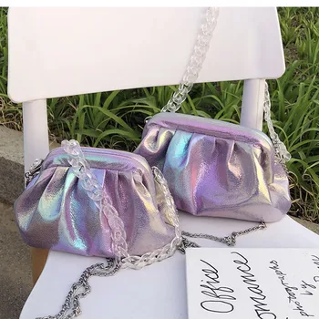 

Laser Cloud One Shoulder Diagonal Dumpling Bag 2020 Luxury Handbag Women Bag Designer Ins Wind Wild Chain Fold Handle Female Bag