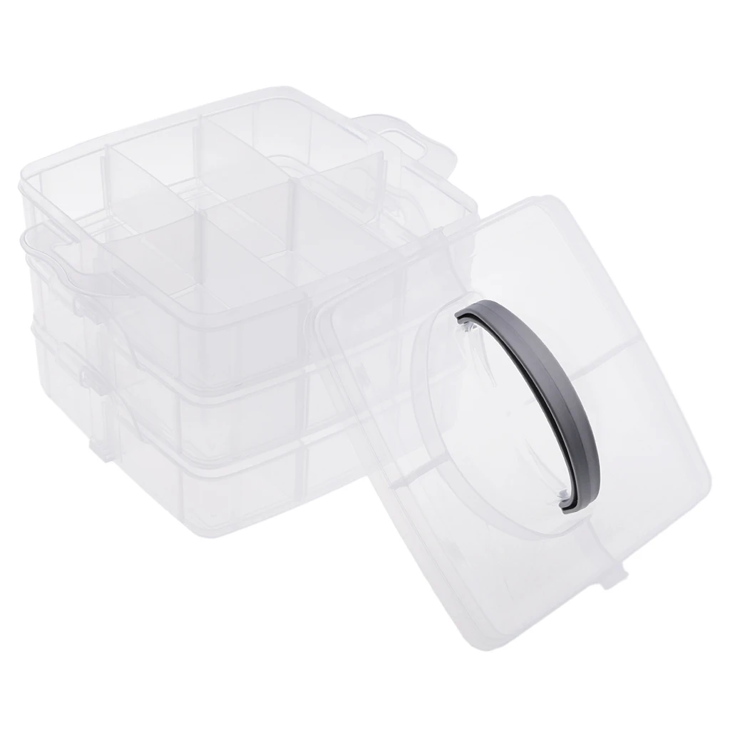 3 Tier Plastic Clear Jewelry Beads Organizer Box Storage Container Home Sewing Thread Craft Tools Case