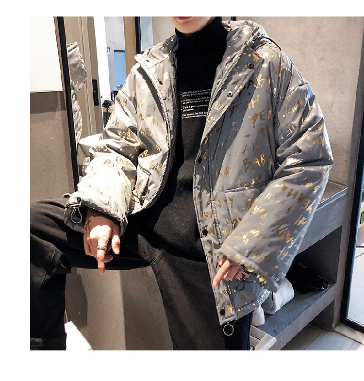 Мужская светящаяся верхняя одежда с карманами, рабочие парки с принтом, одежда с хлопковой подкладкой, зимняя куртка, повседневные теплые пальто M-2XL