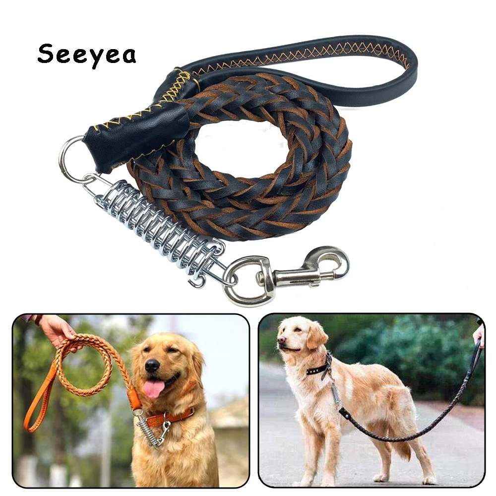 

Braided Large Dog Leash Leather For Dog Training Leash Rope Puppy Shepherd Bulldog Labrador Gold Retriever Pet Leads Supplies