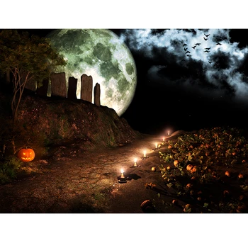 

Halloween Photography Background candle tombstone Pumpkin Lamps Night Moon Backdrop Children Photo Portrait Shoot