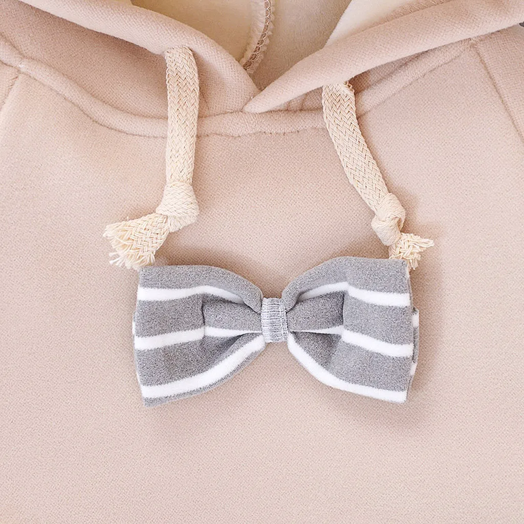 Платье с длинными рукавами и капюшоном для маленьких девочек vestido infantil/Повседневные хлопковые платья-свитера в полоску с бантом зимняя одежда для маленьких девочек