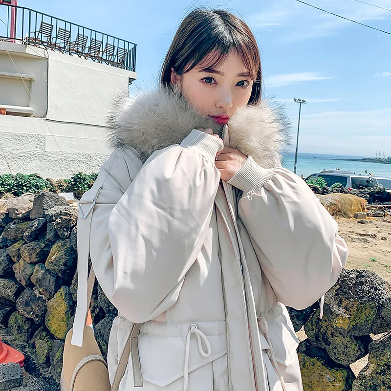 

2019 South Korea Dongdaemun down Jacket Women's Mid-length Loose Casual Cotton-padded Jacket Large Zipper Pack Cotton-padded Clo