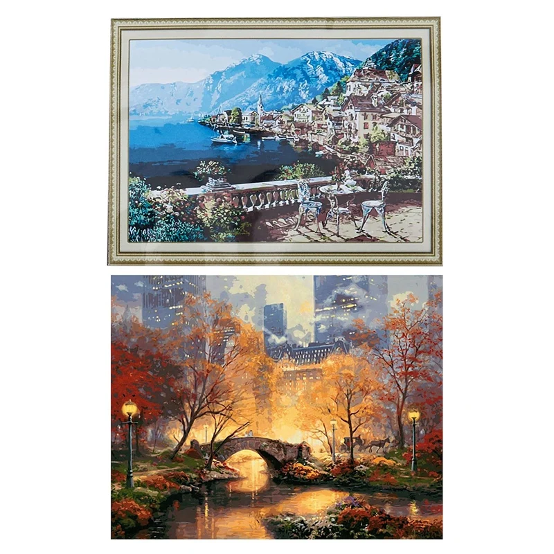 Top-2Pcs 16x20 дюймов Набор для рисования по номерам Diy Цифровая масляная акриловая Картина на холсте домашний декор, осенний парк и Пляжный Пейзаж