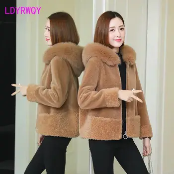 

2019 autumn and winter new cashmere coat female granule coat fox fur collar fur Double-faced Fur Full Pelt