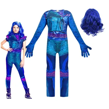 

Descendants 1 2 3 Mal Costume Outfits Evil Straight Purple kids adult Cosplay Jumpsuit halloween costume for kids fancy dresses