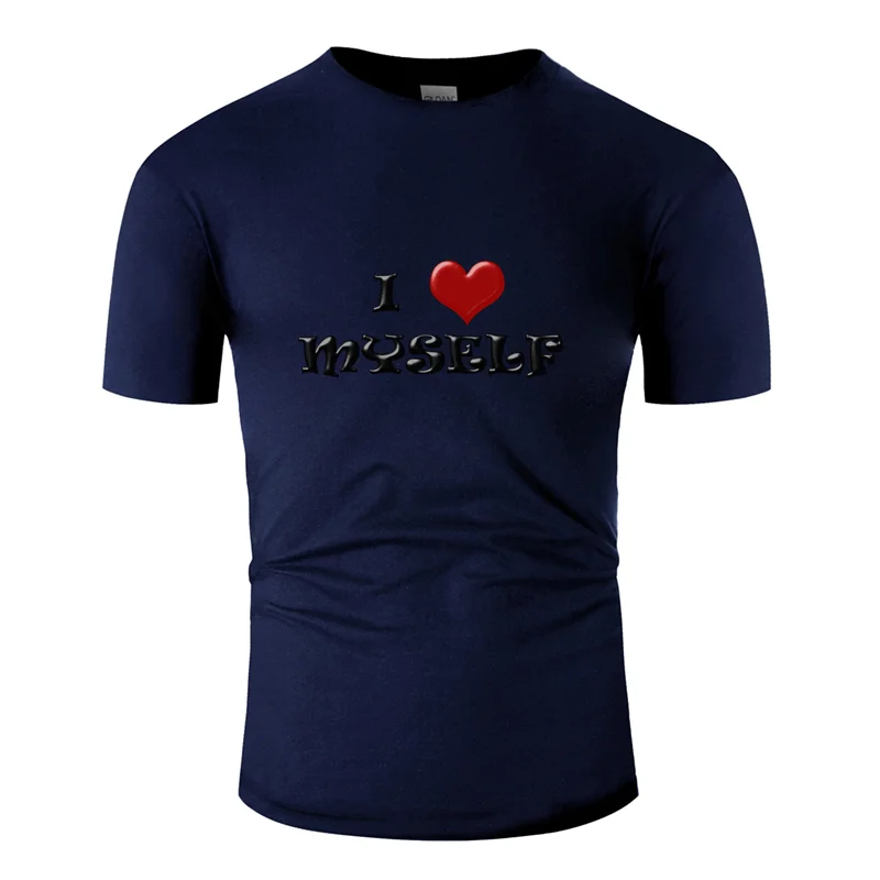 Печать здания я люблю себя футболка лето большой Размеры S~ 5xl письмо для мужчин футболка хлопок комиксы Футболка Топ - Цвет: Men-Navy Blue