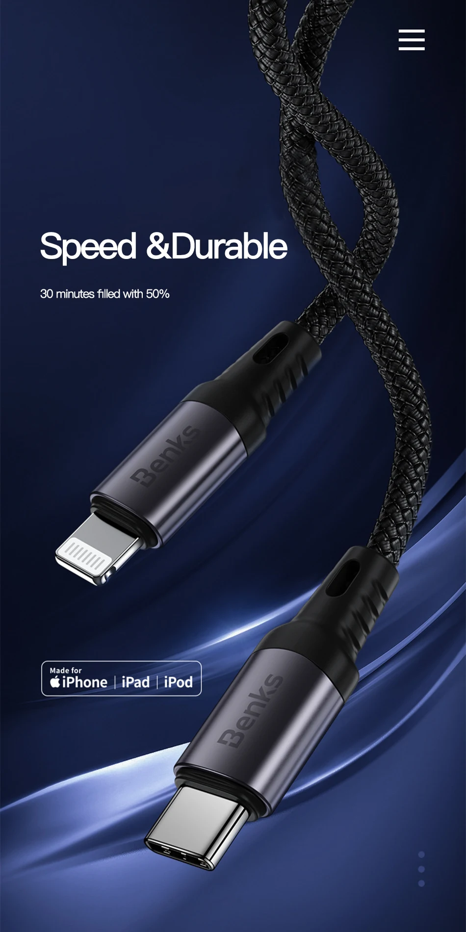 Benks 3A MFi кабель PD Быстрая зарядка для Iphone 11 Pro Max XS XR X 8 Plus для IPad Pro Air 3 mini type-C для Lightning