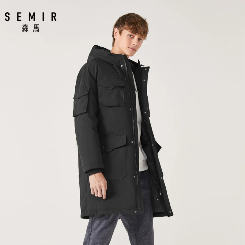 SEMIR, длинный пуховик для мужчин, зима, новинка, для мужчин, с капюшоном, толстый, теплый, холодный, свободный, пальто, повседневное, серое, утиный пух, пальто для мужчин