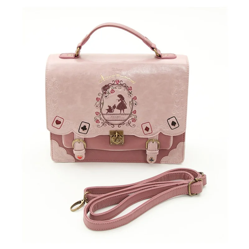 Mochila De Cuero bordada para mujer, Bolso de piel con diseño de Alice In, Estilo Vintage para estudiantes, con silueta de cartas de juego