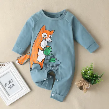 

Baby boy girl baby child long sleeve cute cartoon fox print tail jumpsuit jumpsuit детские вещи
