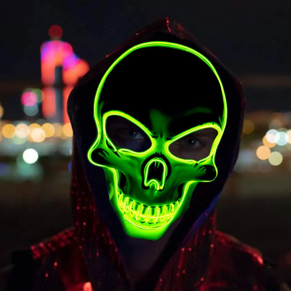 LED Mask Rave Luminous Full Face Light Up Skeleton Cosplay Mask Funny Trick 