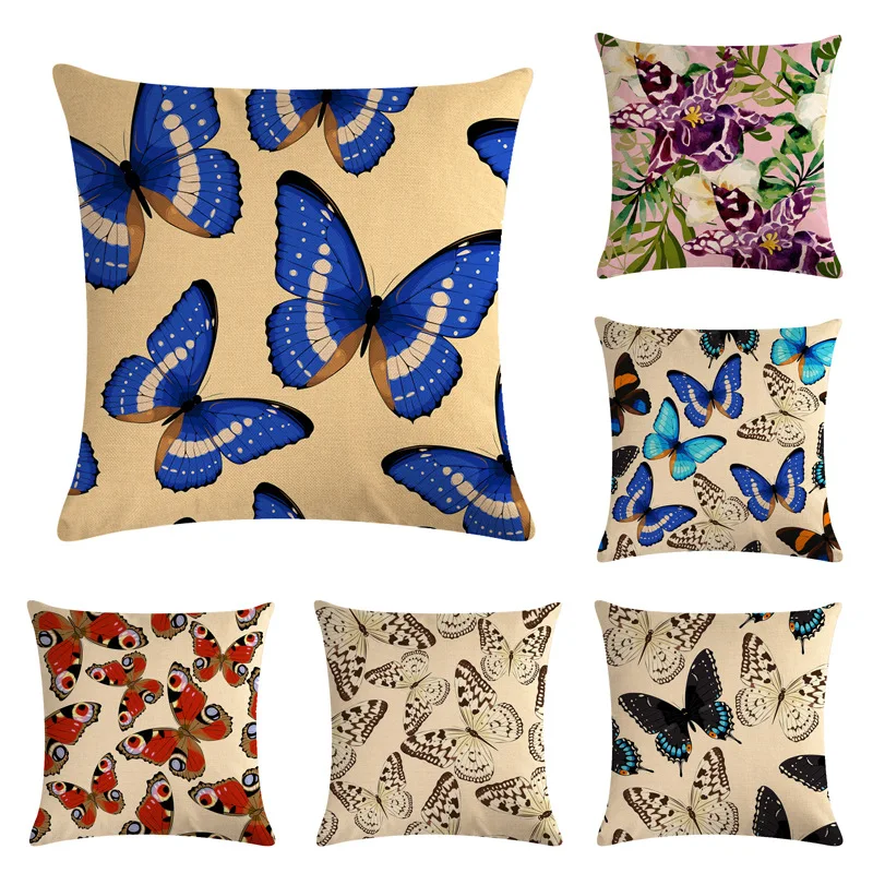 buy Retro Butterflies Linen Cushion Cover for Sofa Couch Bed Vintage Decorative Pillowcase Home Living Room Decor Accessories 45x45