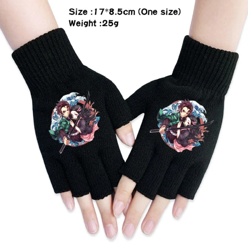Перчатки на полпальца с принтом «Demon Slayer», Kimetsu no Yaiba, аниме, Мультяшные, для костюмированной вечеринки, для детей, студентов, зимние теплые перчатки, вязаные перчатки