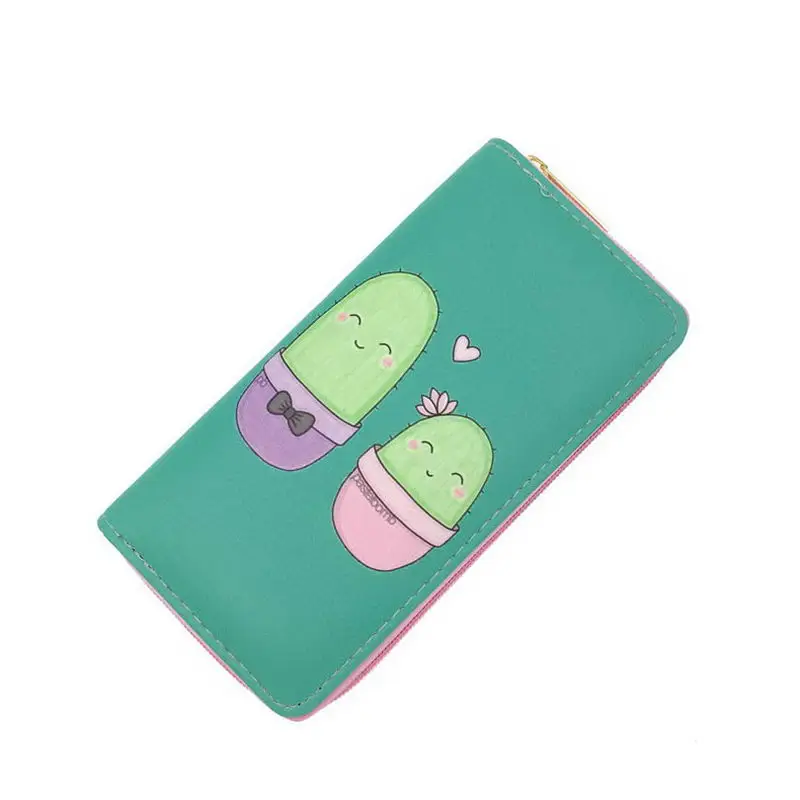 KANDRA Summer Cactus Plant Printing Women Long Wallet Fashion PU Leather Coin Purse Phone Case Ladies Card Holder Clutch Bag