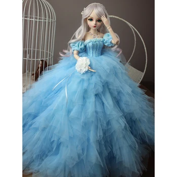 

60cm 1/3 BJD Dolls Mechanical Joints Princess Wedding Dress Accessories Set - Sky-blue Without Doll