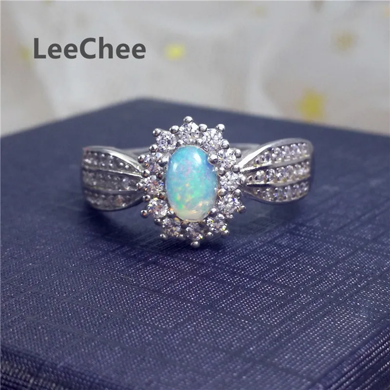 

Кольцо из натурального опала LeeChee, 4 Х6 мм, разноцветный драгоценный камень, модные украшения для свадьбы, подарок на помолвку, Настоящее серебро 925 пробы, бесплатная доставка