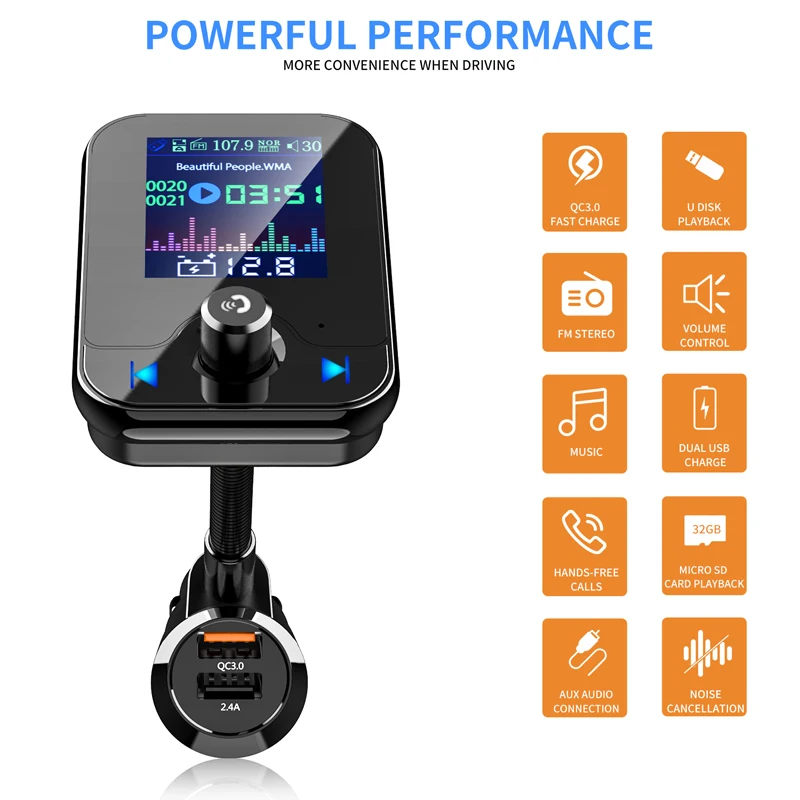 JINSERTA Быстрая зарядка 3,0 Bluetooth fm-передатчик двойной USB 1,8 дюймов TFT экран FM модулятор комплект Автомобильный MP3-плеер TF USB музыка