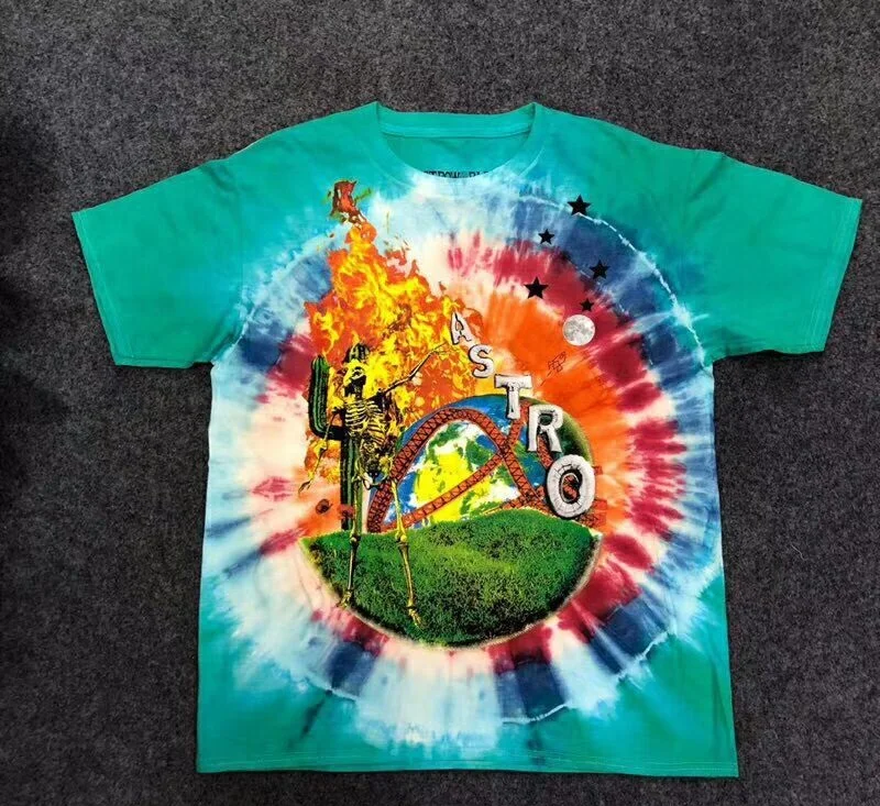 19SS кактус с изображением Трэвиса Скотта Astroworld серповидная Футболка мужская и женская 1:1 галстук высокого качества крашеные хип-хоп футболки