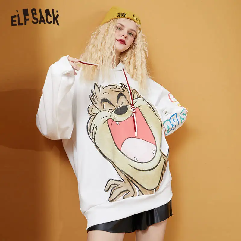 ELFSACK Harajuku Cartoon Print Casual Oversize