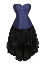 

Gothic Sexy Skinny Corset Dress Party Plus Size Vintage Slim Skirt Sets Black Dancing Costumes Overbust Pirate Clubwear